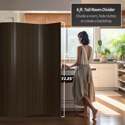 Red Lantern 6 ft. Tall Bamboo Wave Screen - Dark Mocha