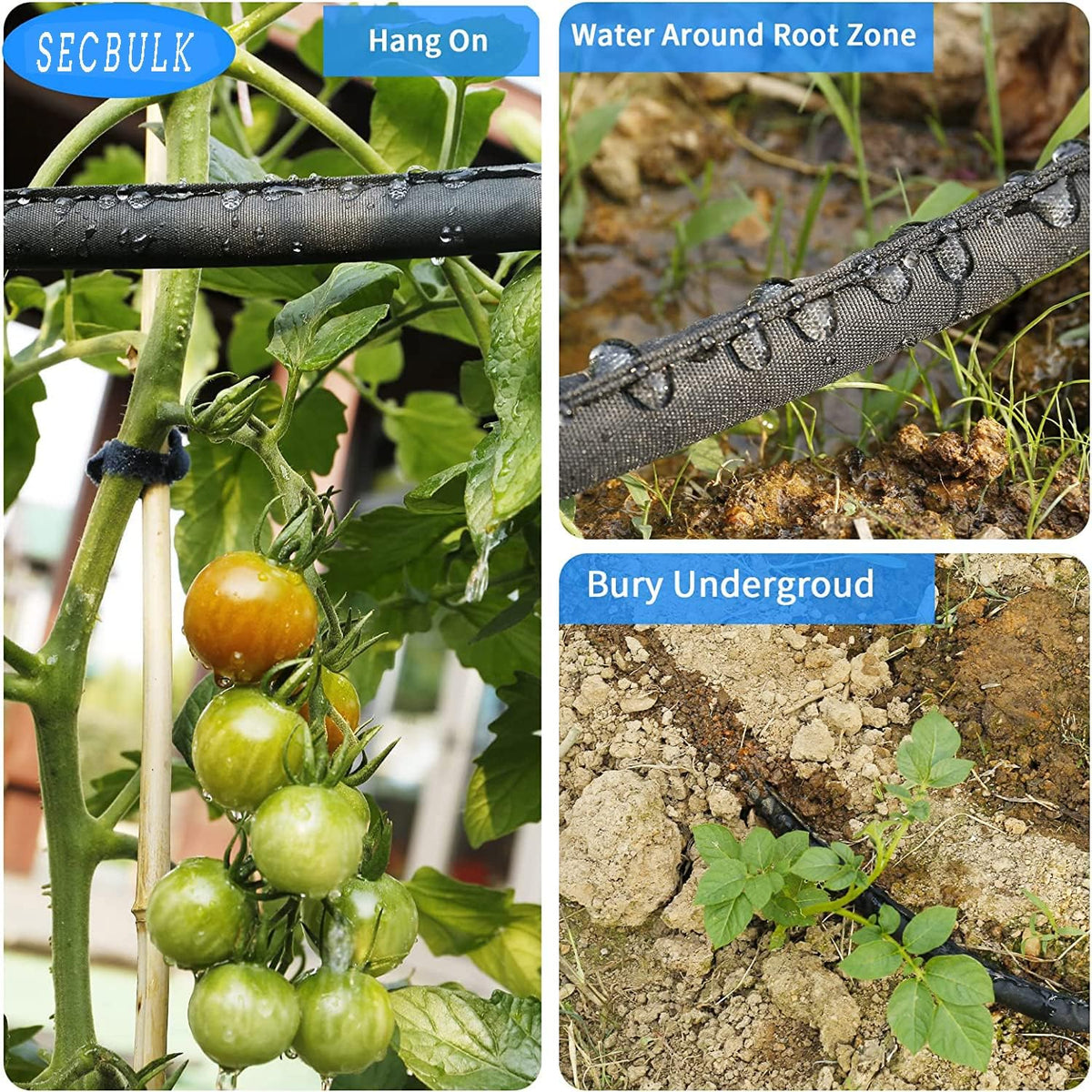 Secbulk 2025 Flat Soaker Hose - 150 ft Linkable Drip Hose for Efficient Garden Irrigation | Dual-Layer Leak-Free Design