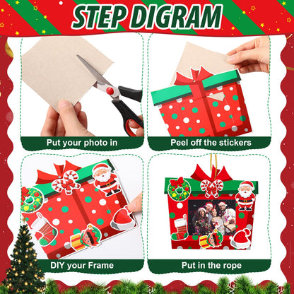 Tioncy 40 Pack Christmas Picture Frame Ornaments DIY Craft Box Set with Stickers DIY Photo Frame Hanging Xmas Picture Ornaments for Tree Window Holiday Party Decor