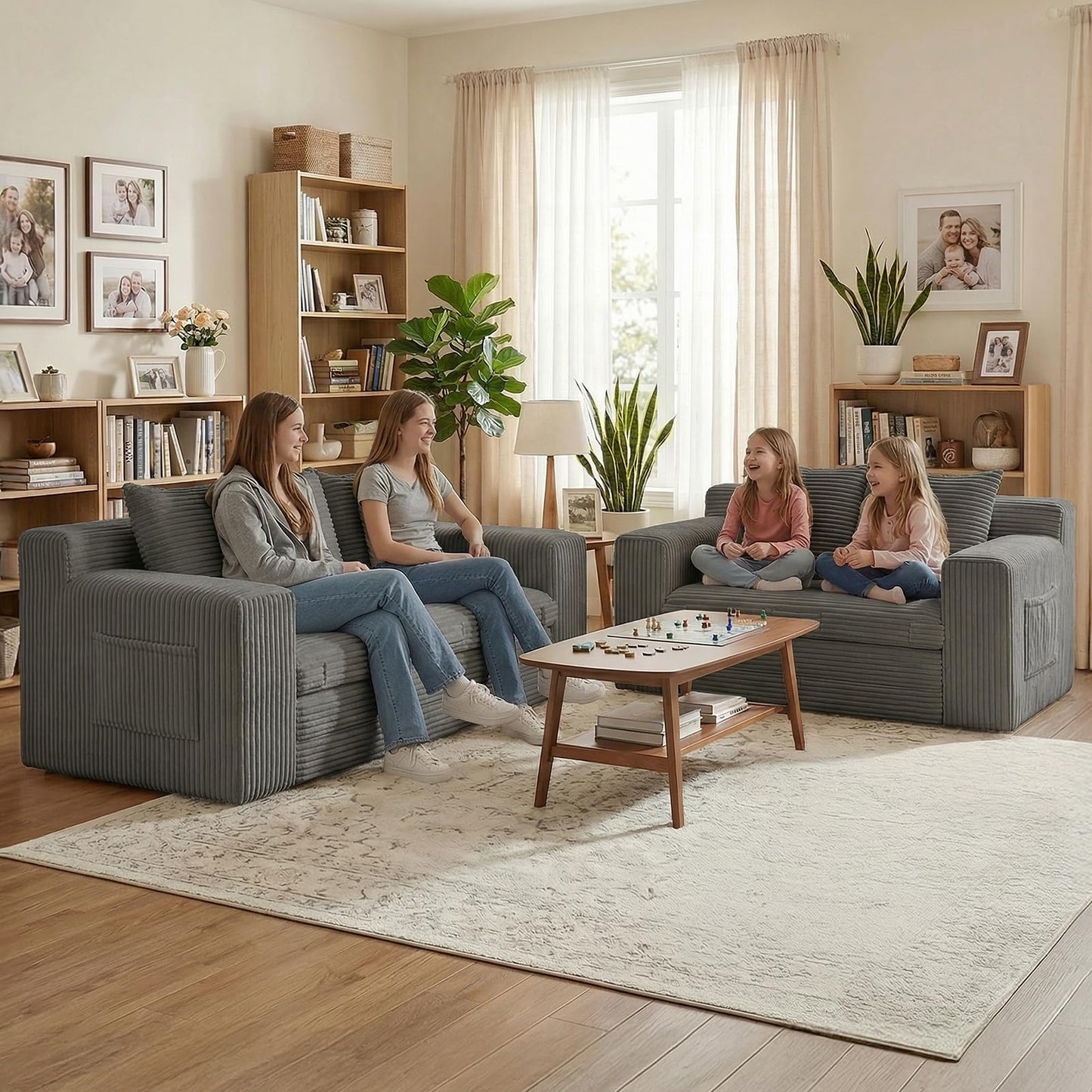feliz home Boneless Loveseat Sofa Bed, Tri-Folding Convertible Futon Sleeper with Handle & Side Pockets, 54'' Boneless Couch with Hook and Loop No Assembly for Small Space,Living Room & Bedroom