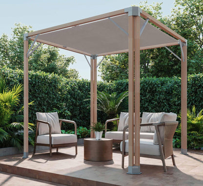Bali 8 x 8’ Cedar Pergola - Easy to Assemble. Western Red Cedar, Sunshade Canopy, Sustainably Sourced, Made in Canada. Perfect for Patio, Deck or Backyard.