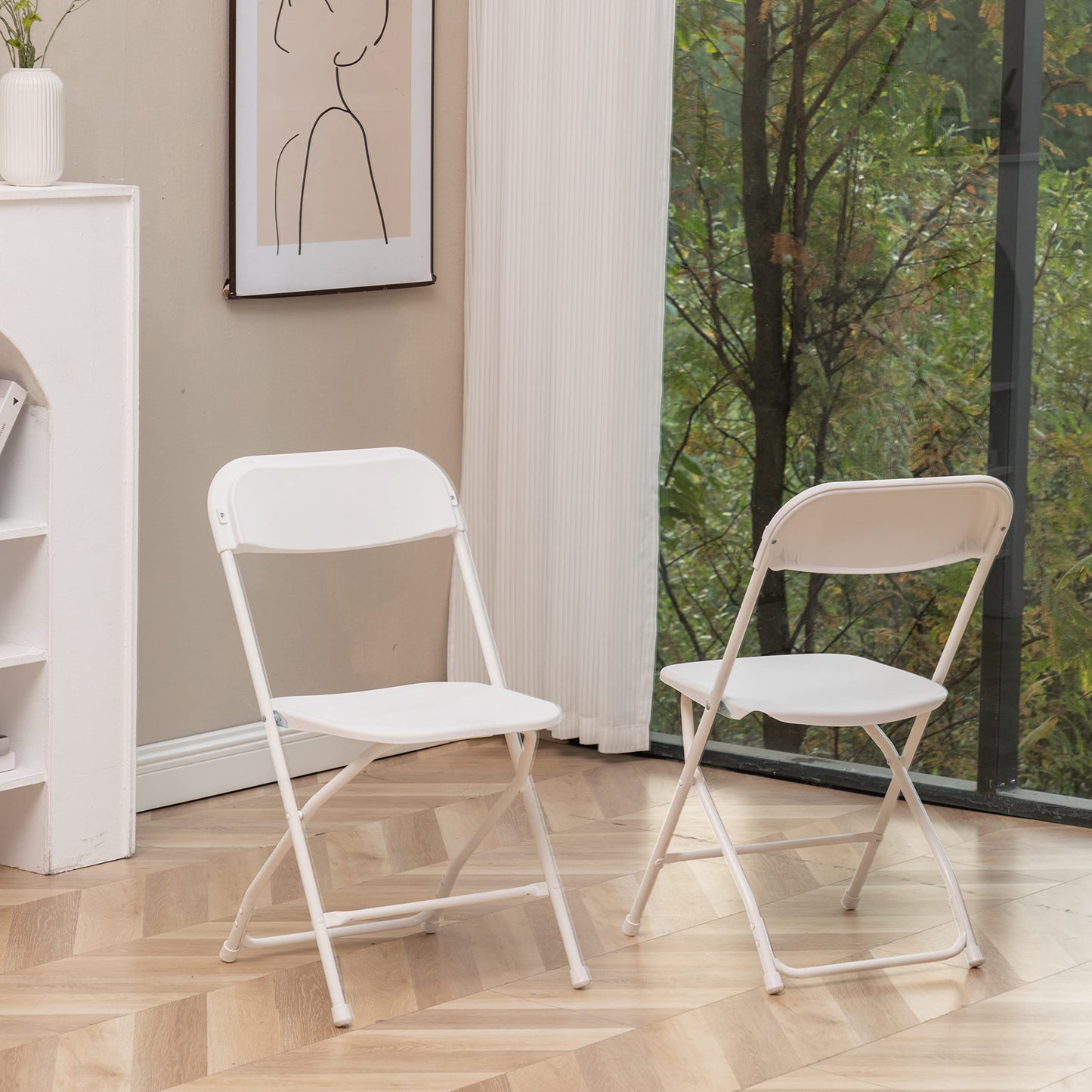 BTEXPERT Set of 50,Indoor Outdoor White Plastic Folding Chairs Stacking Steel Frame Commercial 650LB Weight Capacity Seating Home Yard Garden Wedding Event Party Picnic Dining Church School Portable