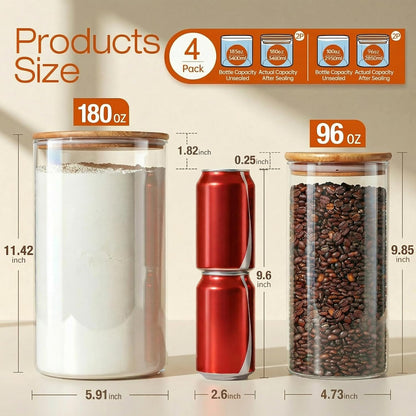 180oz x2 93oz x2 [Set 4], HomArtist Large Glass Flour and Sugar Containers & of Glass Food Storage Containers