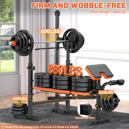Fostoy 8-in-1 Adjustable Olympic Weight Bench with Lat Pulldown, Row, Squat Rack & Leg Curl – MultiFunction Strength Training Bench Press for Adjustable Seat for Home Gym(8in1 Olympic Weight Bench)