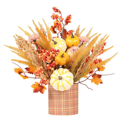 SY Super Bang Fall Decor, 12" Artificial Yellow/White Pumpkin Berry Maple Tree Table Decorations, for Autumn Halloween Thanksgiving Home Farmhouse Harvest Holiday Party Centerpieces Decor.