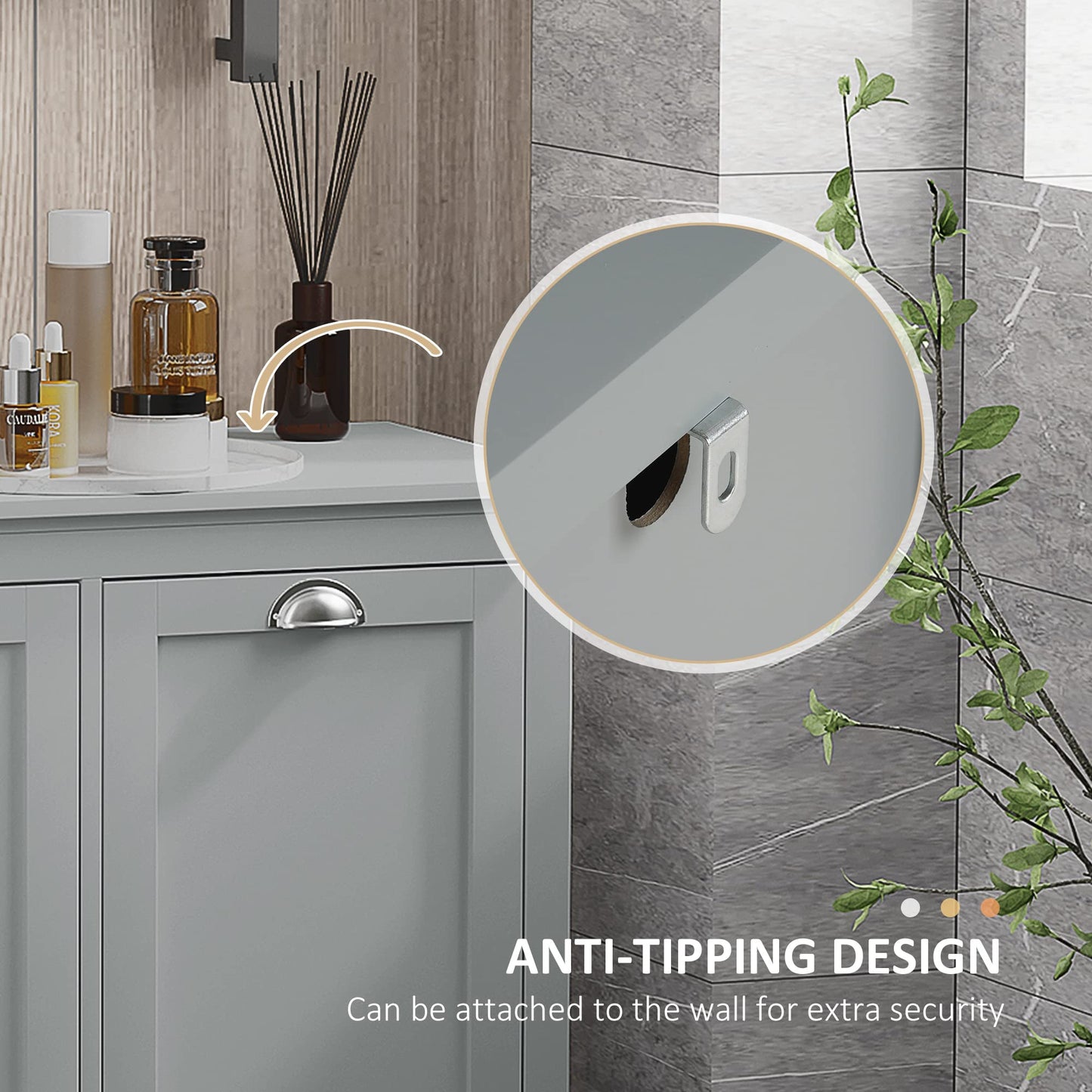 Amacv Tilt-Out Laundry Sorter Cabinet, Bathroom Storage Organizer with Two-Compartment Tilt-Out Hamper, Gray