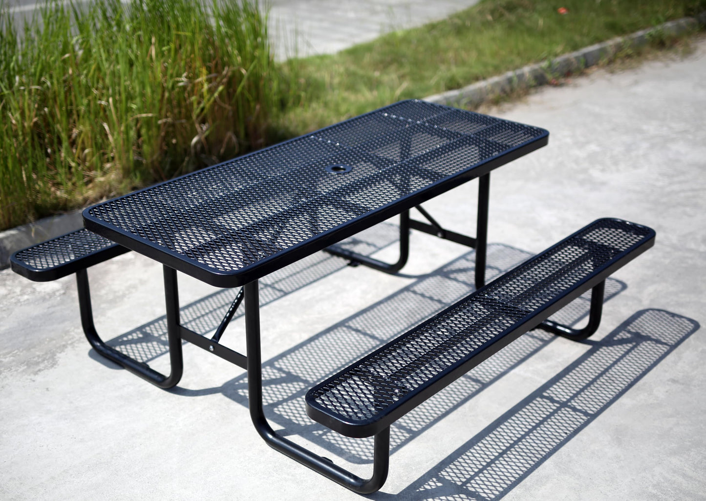 Sunnibety 6FT Metal Picnic Tables for Outdoors, Commercial Rectangular Picnic Table and Bench Set for Outside, Patio, Garden, Backyard, Porch, Surface Mount, Black