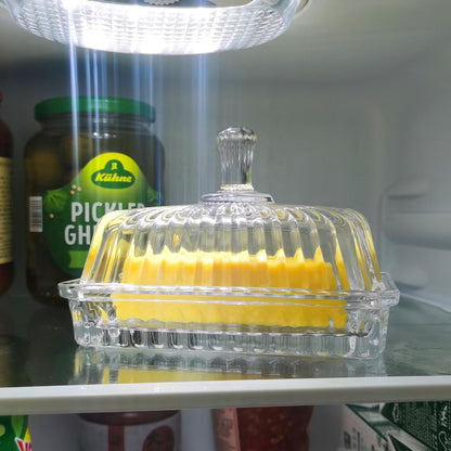 Clear Glass Butter Dish with Lid, Covered Crystal Butter Stick Holder Tray, Glass Butter Storage Container for Fridge Countertop