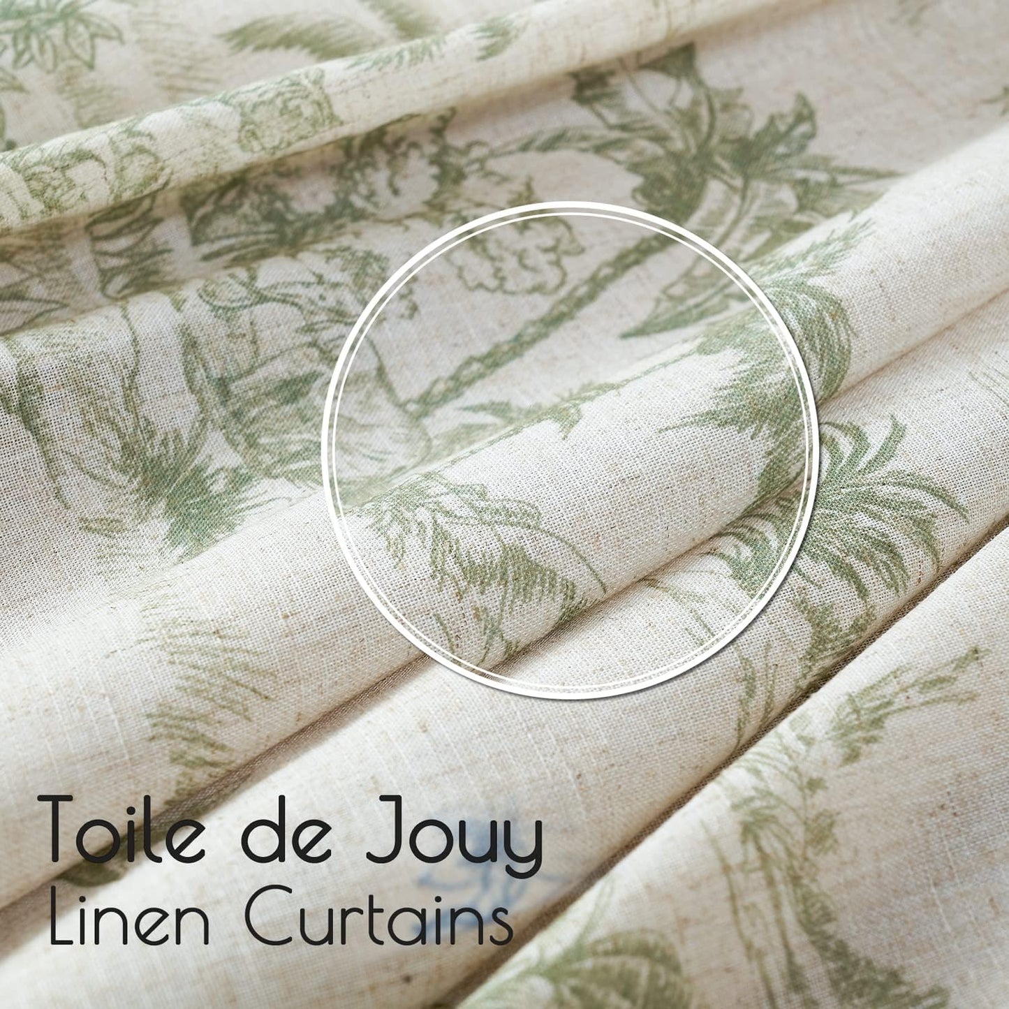jinchan 63 Inches Country 2 Linen Toile Curtains Long for Living Room Toile de Jouy Floral Curtains French Farmhouse