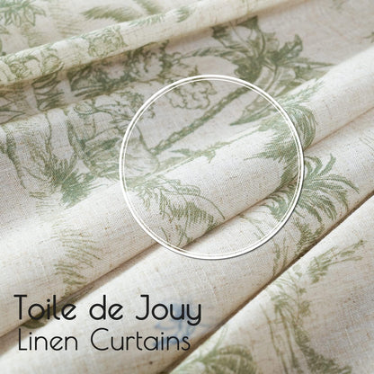 jinchan 63 Inches Country 2 Linen Toile Curtains Long for Living Room Toile de Jouy Floral Curtains French Farmhouse