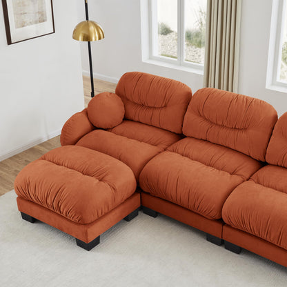KEIKI 150" Cloud Modular Chenille Sectional Sofa Couch for Living Room, 4-Seat Sofa with Two Ottomans, Cloud-Like Plush Backrest Design, Requires Assembly, Ideal for U-Shape Spacious Home, Orange