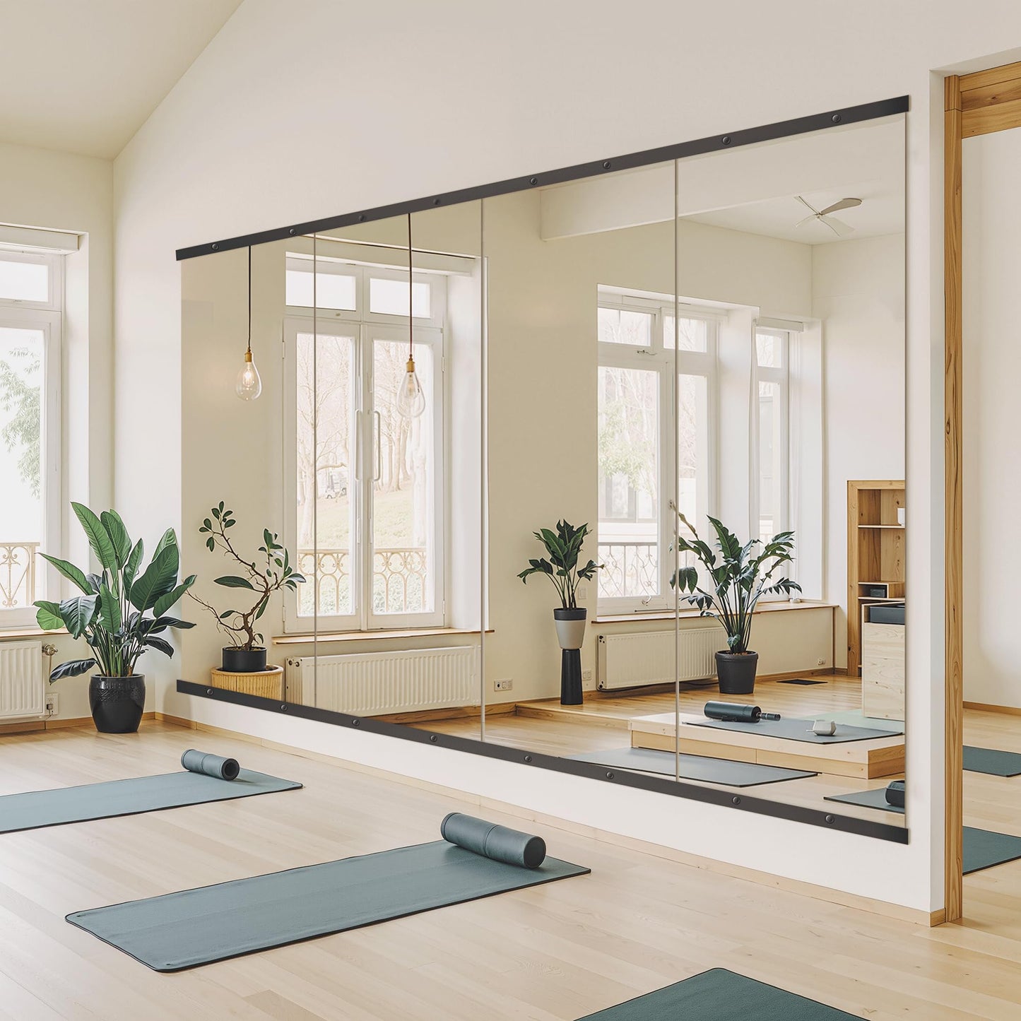 TRAHOME Home Gym Mirror for Wall,70x24x2PCS Full Length,Glass Frameless Body Large Mirror for Home Gym,Workout,Bedroom,Garage(Black)
