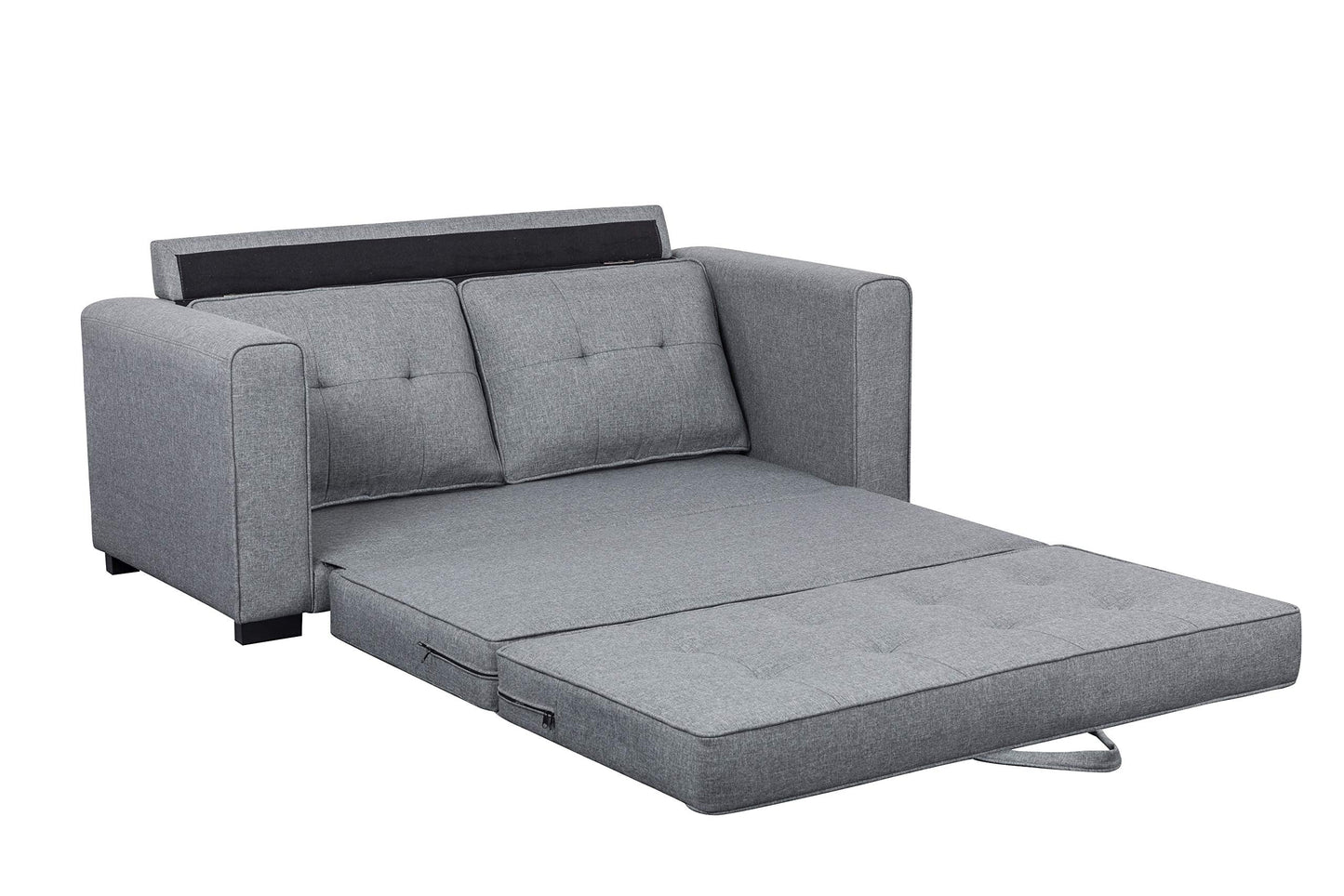 Container Furniture Direct Linen 58" Wide Linen Square Arm Fold Out Loveseat Sofa Bed, Light Grey