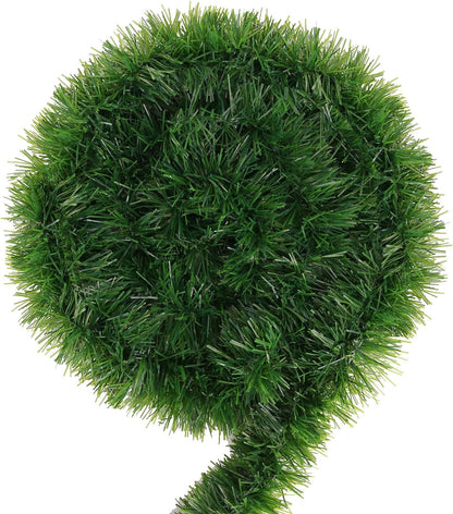 Skiennix Green Garland - 50Ft Non-Lit Tinsel Stems for Christmas Decor | Soft Twist for Tree, Stairs, and Mantle