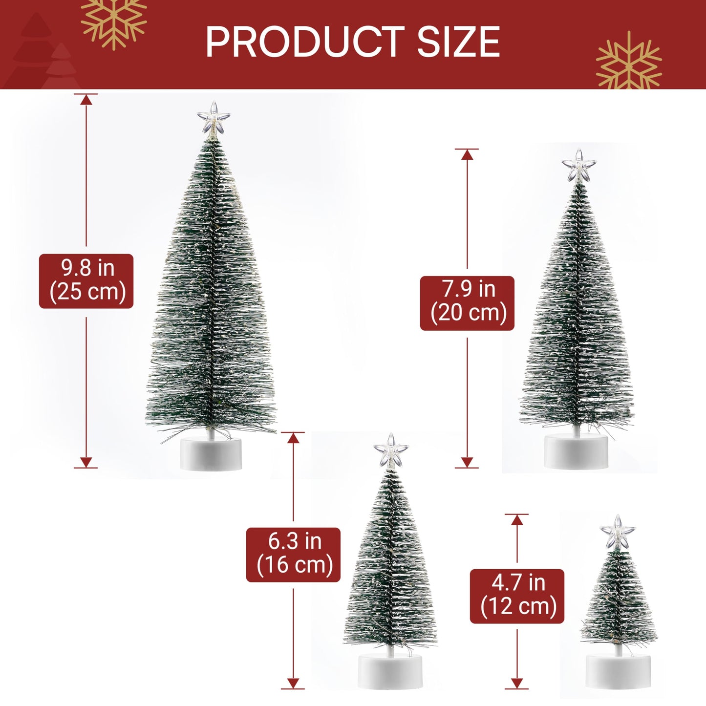 JOYIN 8 Pcs Mini Xmas Tree with LED Lights, Prelit Classic Small Christmas Decor in 4 Sizes with Star Topper, Tabletop Artificial Tree with Snow for Xmas Indoor Home Decor Holiday Festive (Green)