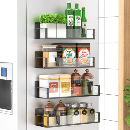 Metal 4 Pack Magnetic Spice Storage Rack Organizer for Refrigerator and Oven, Black Fridge Organizers and Storage