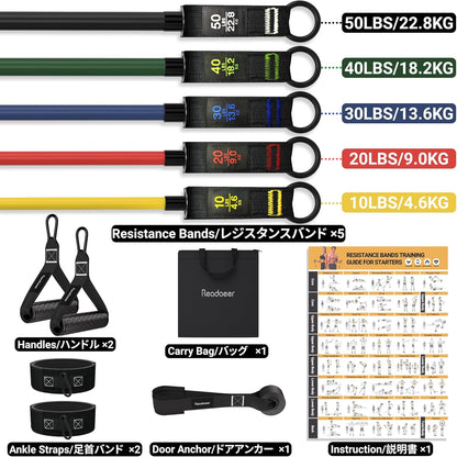 Readaeer Resistance Bands, Exercise Bands for Working Out, Work Out Bands with Handles for Men and Women for Indoor and Outdoor Sports, Fitness, Suspension, Speed Strength, Training, Home Gym,Yoga