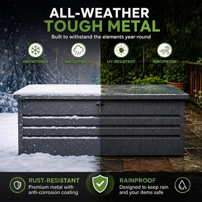 FammyLoft 260 Gallon Metal Deck Box Waterproof, Extra Large Outdoor Stroage Box Weatherproof with Lid for Patio Cushions, Garden Tools, Pool Supplies, Black