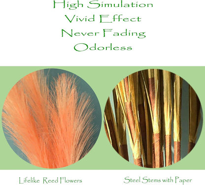 Faux Pampas Grass, Artificial Pampas Grass 6pcs, 39" Long Stem, Boho Room Decor Flowers Bunches, Orange