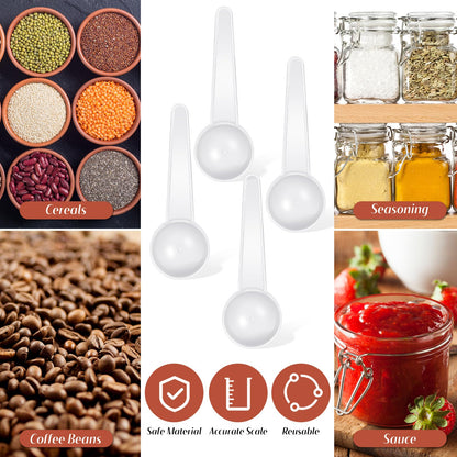 Meanplan 80 Pack Plastic Scoop Tablespoon Measuring Spoons (20 mL | 20 cc | 1.33 Tablespoon | 4 Tsp) Coffee Scoops Teaspoon for Measuring Coffee Grains Spices Protein Pet Food (Transparent)