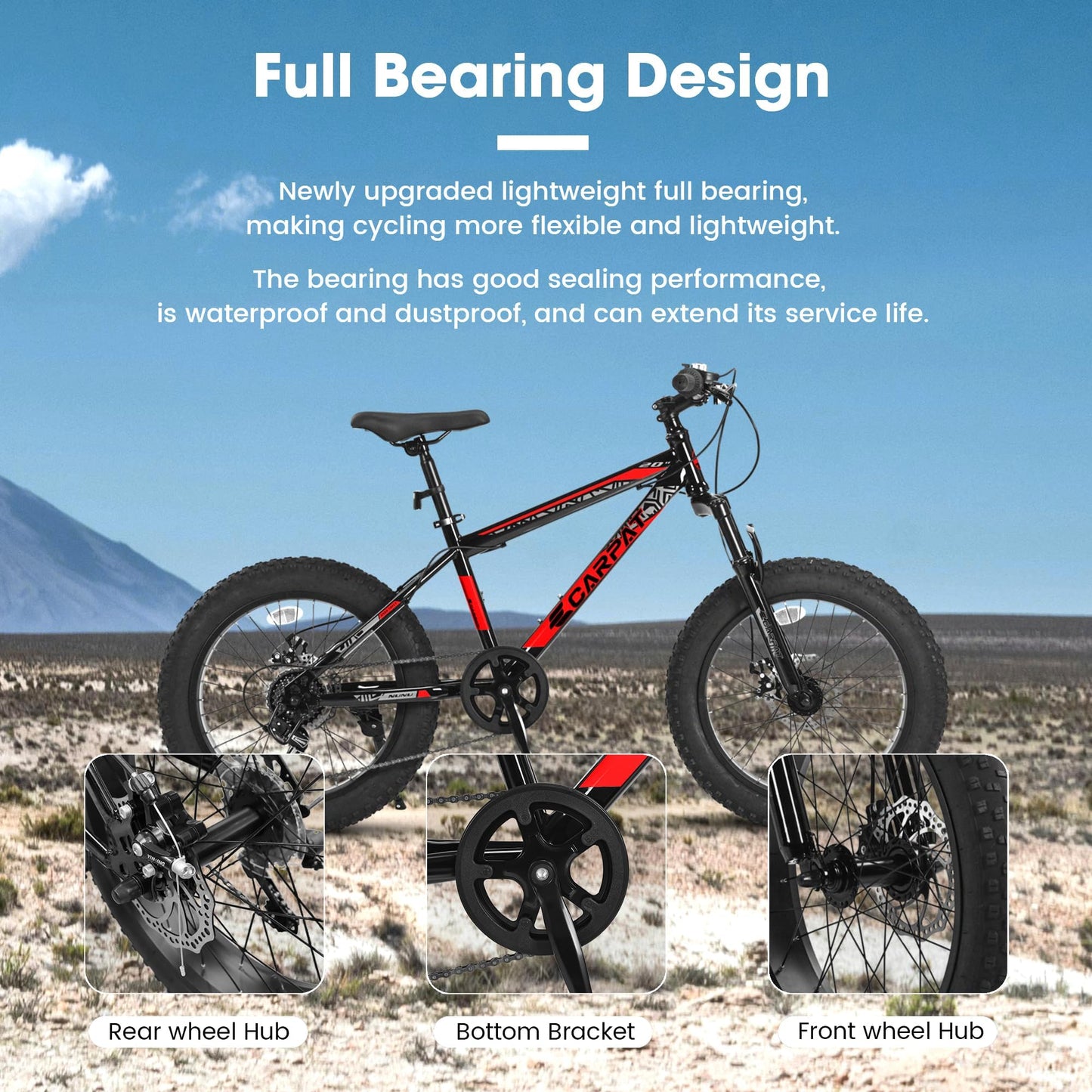 richvelo 20 Inch Mountain Bike for Kids and Teenagers, High Carbon Steel Frame, Disc Brakes, Durable Wide Tires, Front Suspension, 7-Speed, Ideal for Snow and Off-Road Riding