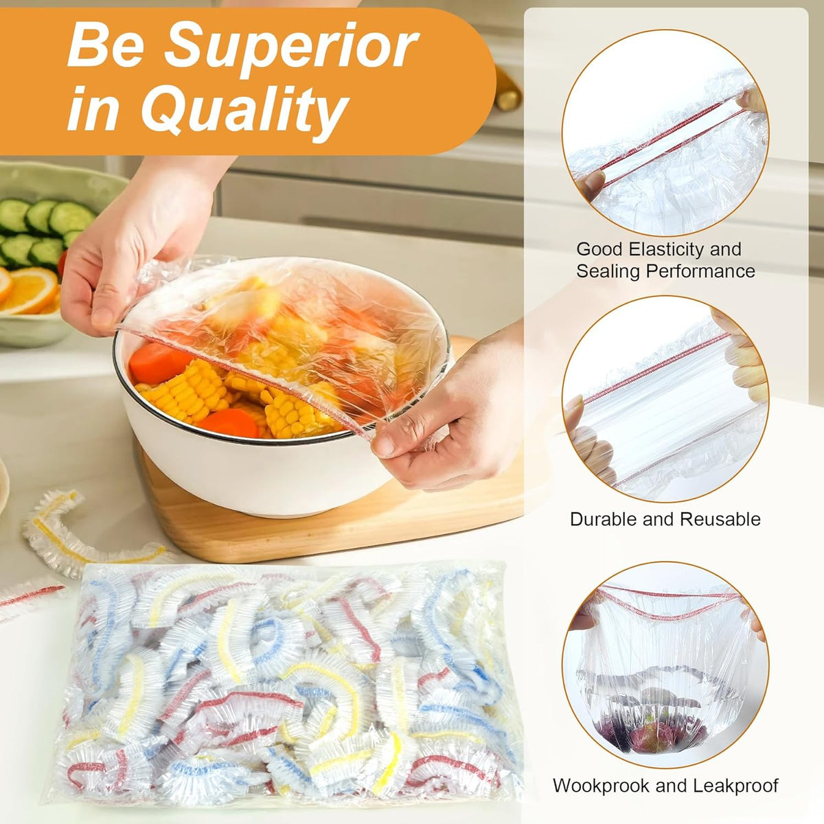 100pcs Plastic Bowl Covers, Elastic Reusable Fresh Keeping Bags for Bread Proofing and More