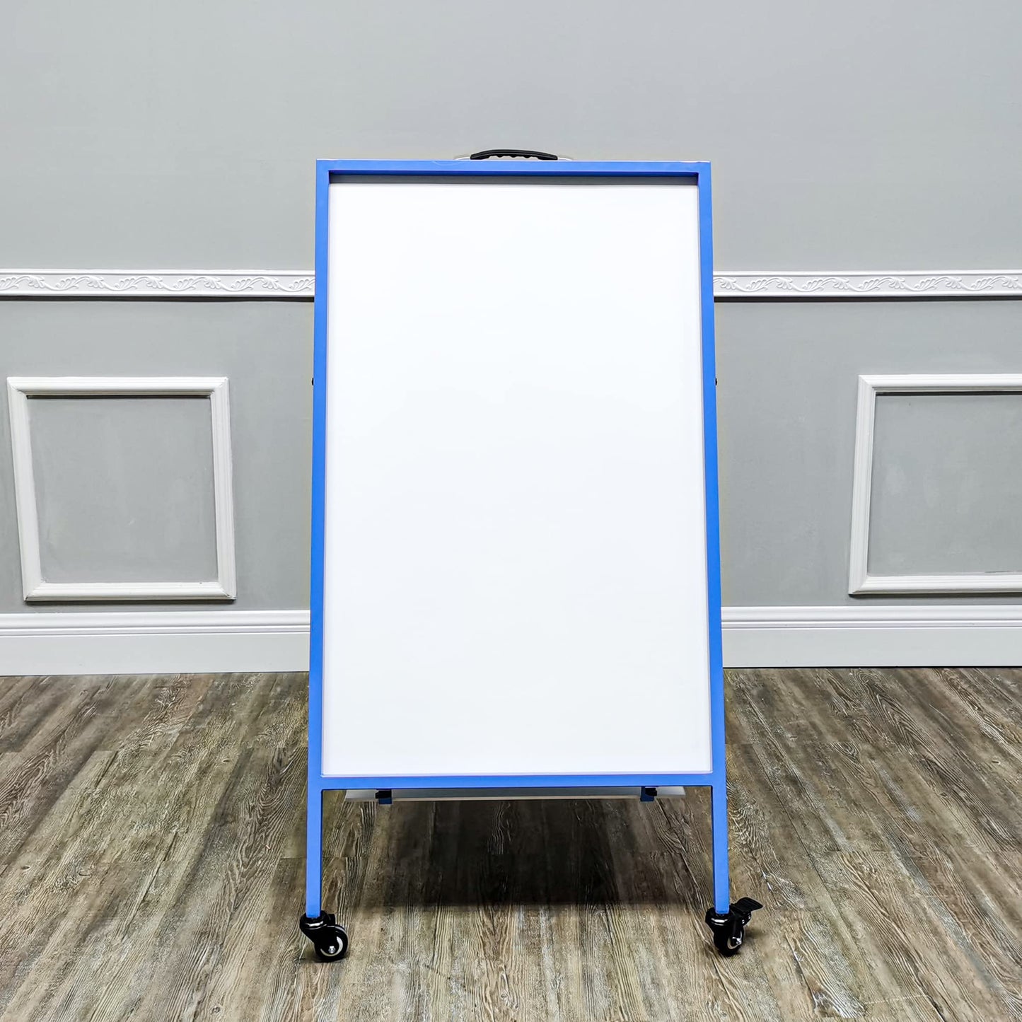 FixtureDisplays Double-Sided Easel with Dry Erase & Magnetic Felt Surfaces A-Frame Art Board on Wheels Blue Steel Frame 19531-NPF
