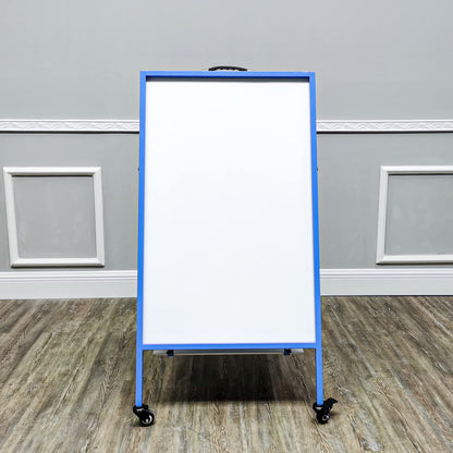 FixtureDisplays Double-Sided Easel with Dry Erase & Magnetic Felt Surfaces A-Frame Art Board on Wheels Blue Steel Frame 19531-NPF