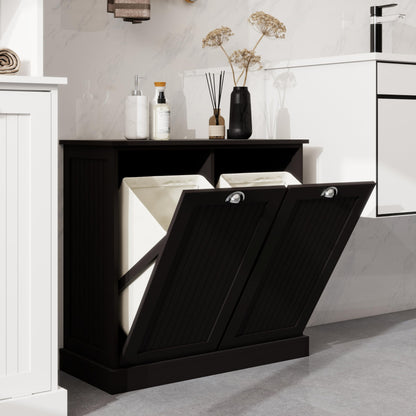 Two Compartment Tilt Out Laundry Sorter Cabinet Black