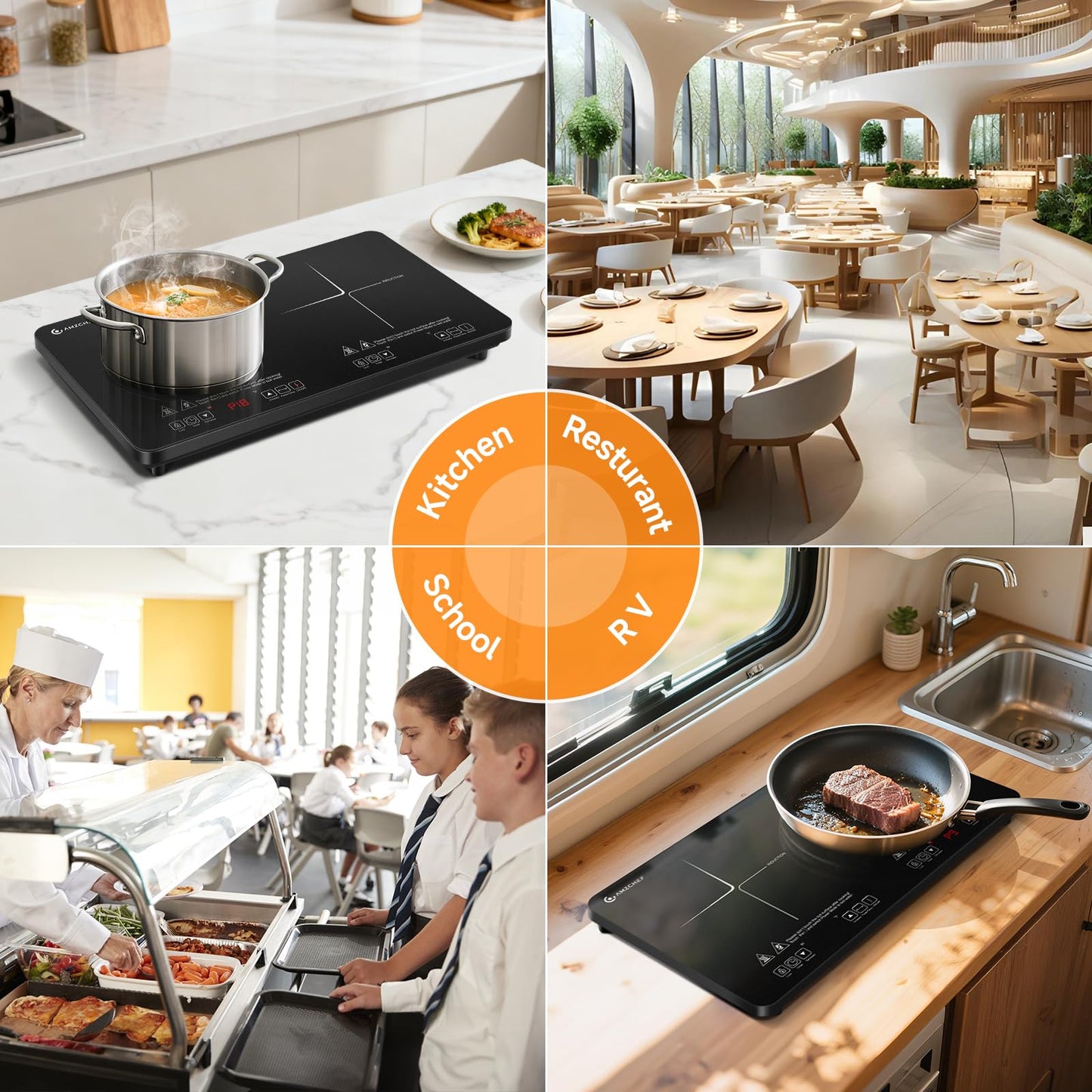 AMZCHEF Portable-Induction-Cooktop-2-Burner-ETL-Certified: 18 Power & 20 Temperature Levels Induction Burners 1800W, Independent Control,10-hour Timer, Safety Lock, Low Noise Electric Cooktops