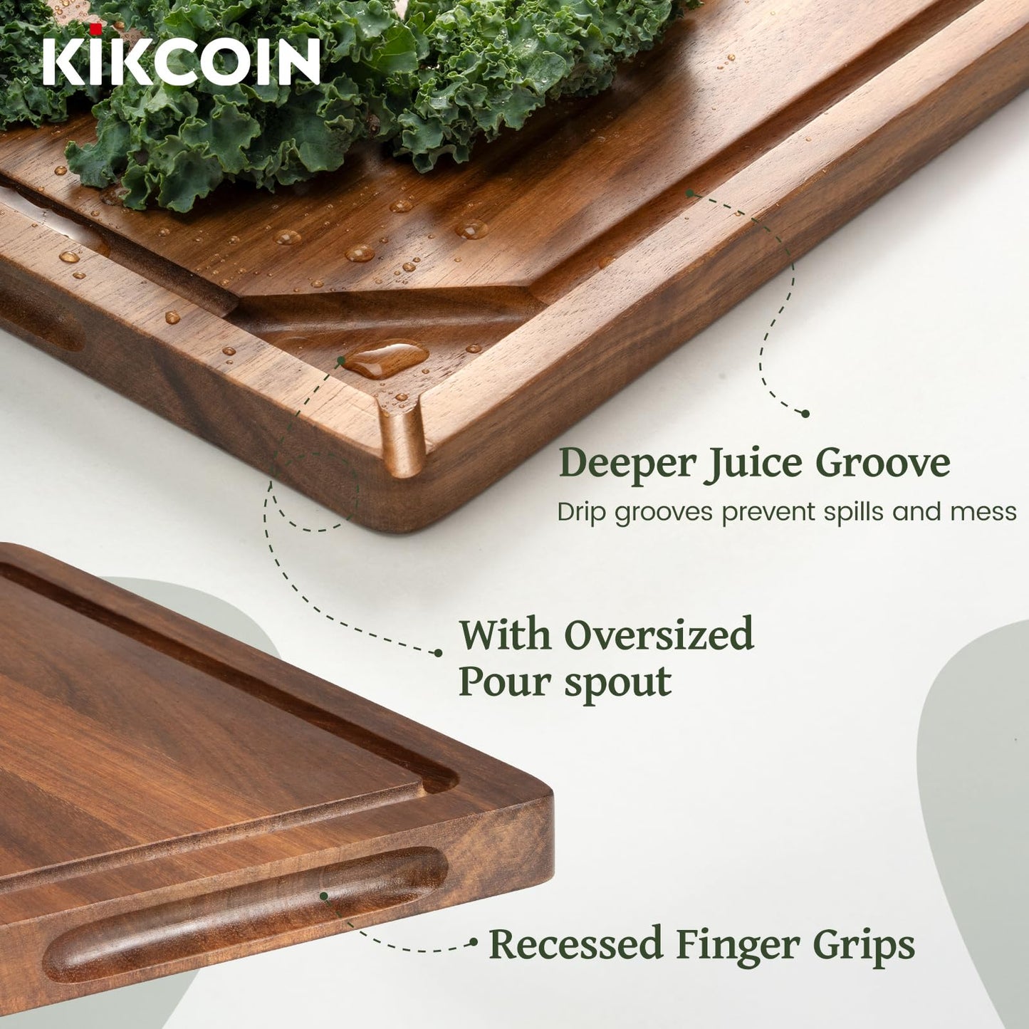 Kikcoin Wood Cutting Boards for Kitchen, 3 PCS Wooden Cutting Board Set with Holder, Chopping Board with Built-In Compartments and Juice Groove, Solid Charcuterie Board Serving Tray Wood Butcher Block