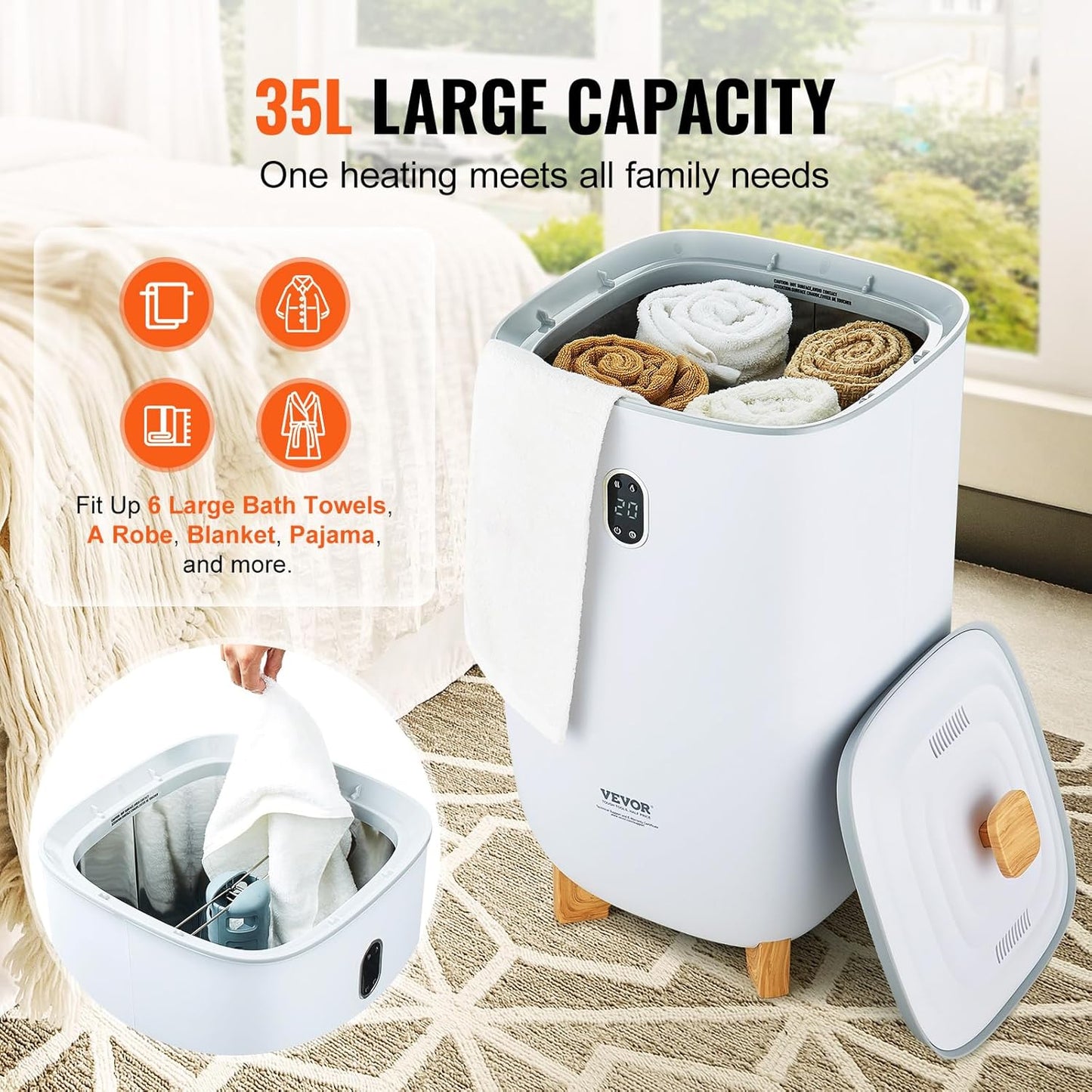 VEVOR Towel Warmers for Bathroom, Towel Warmer Bucket Auto Shut Off for Spa Fits up to 3 Oversized Towels, Blankets, Clothes, Bathrobes, PJ's and More