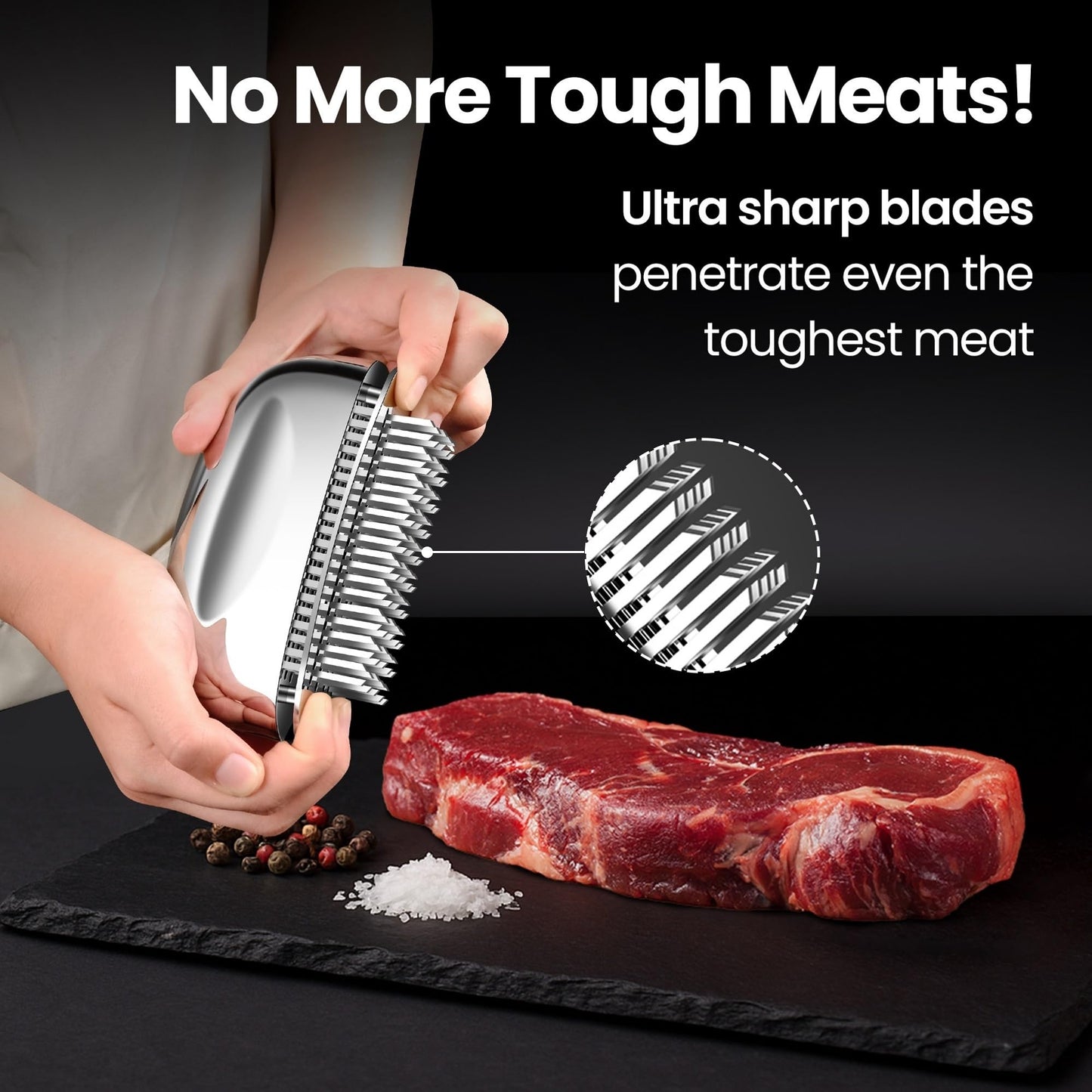 Meat Tenderizer Tool - Hand Held Blade Tenderizer for Meat - Ultra Sharp Needle Blades 100% Stainless Steel - Heavy Duty Kitchen Gadgets - Cooking Gadgets for Tenderizing Chicken, Steak, Veal, BBQ