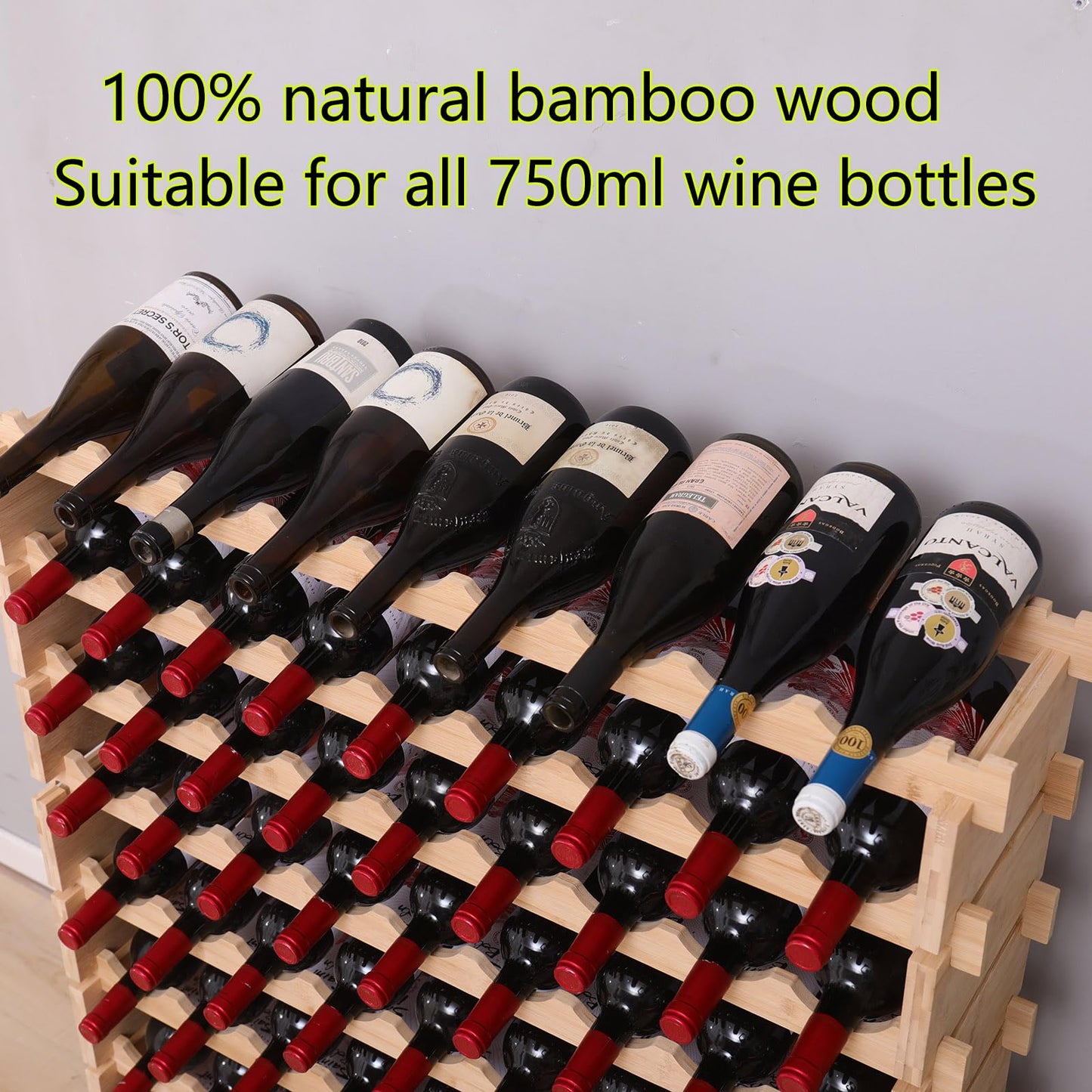 FDHUIJIA 72 Bottle Stackable Storage Modular Wine Rack Cabinet Bamboo freestanding Floor Wine Holder Display Shelves