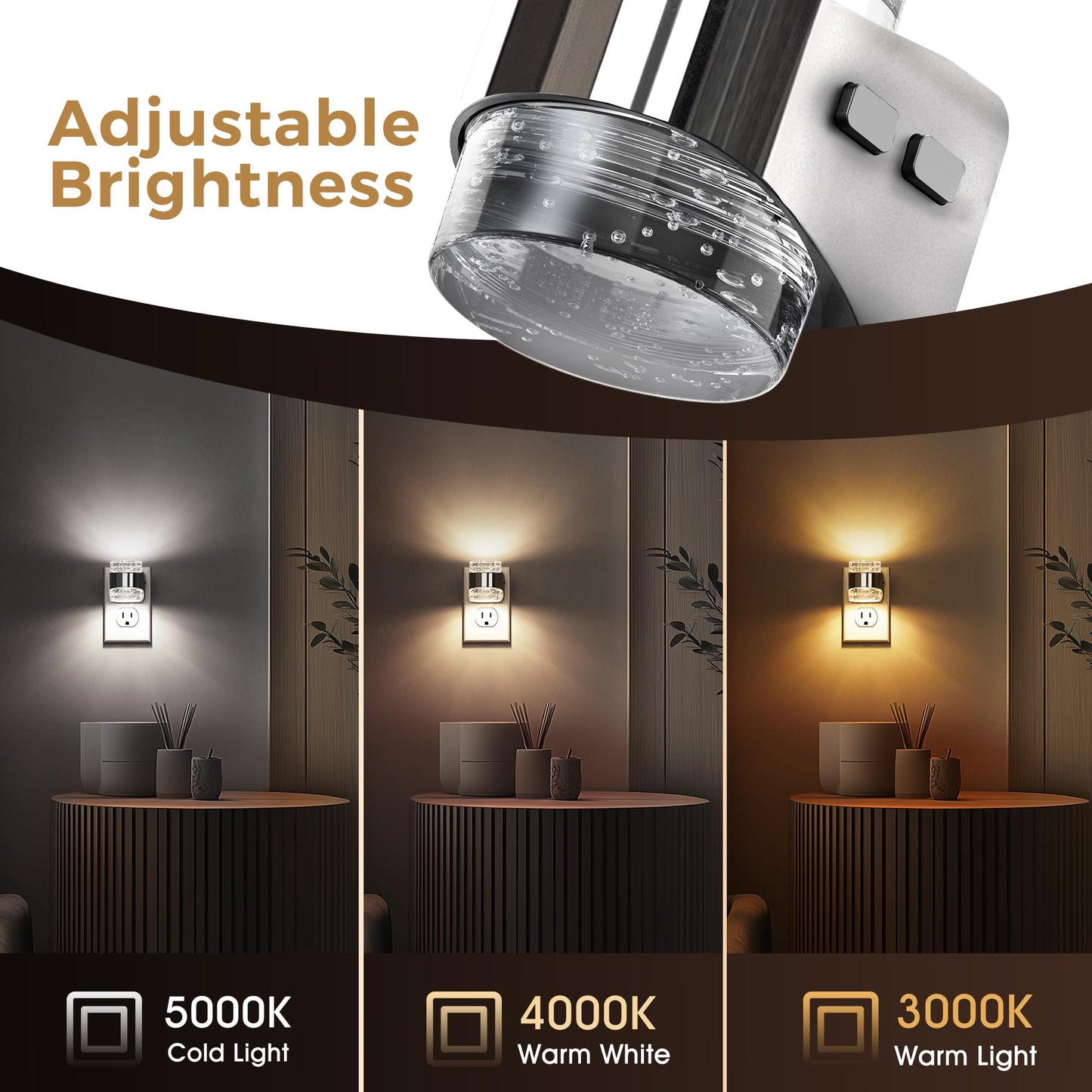 L LOHAS LED Night Light, Bubble Night Lights Plug into Wall,2 Pack 3000K/4000k/5000K Adjustable Color Temperature Night Light,Dimmable Nightlights with Dusk to Dawn Sensor for Rooms Bathroom Hallway