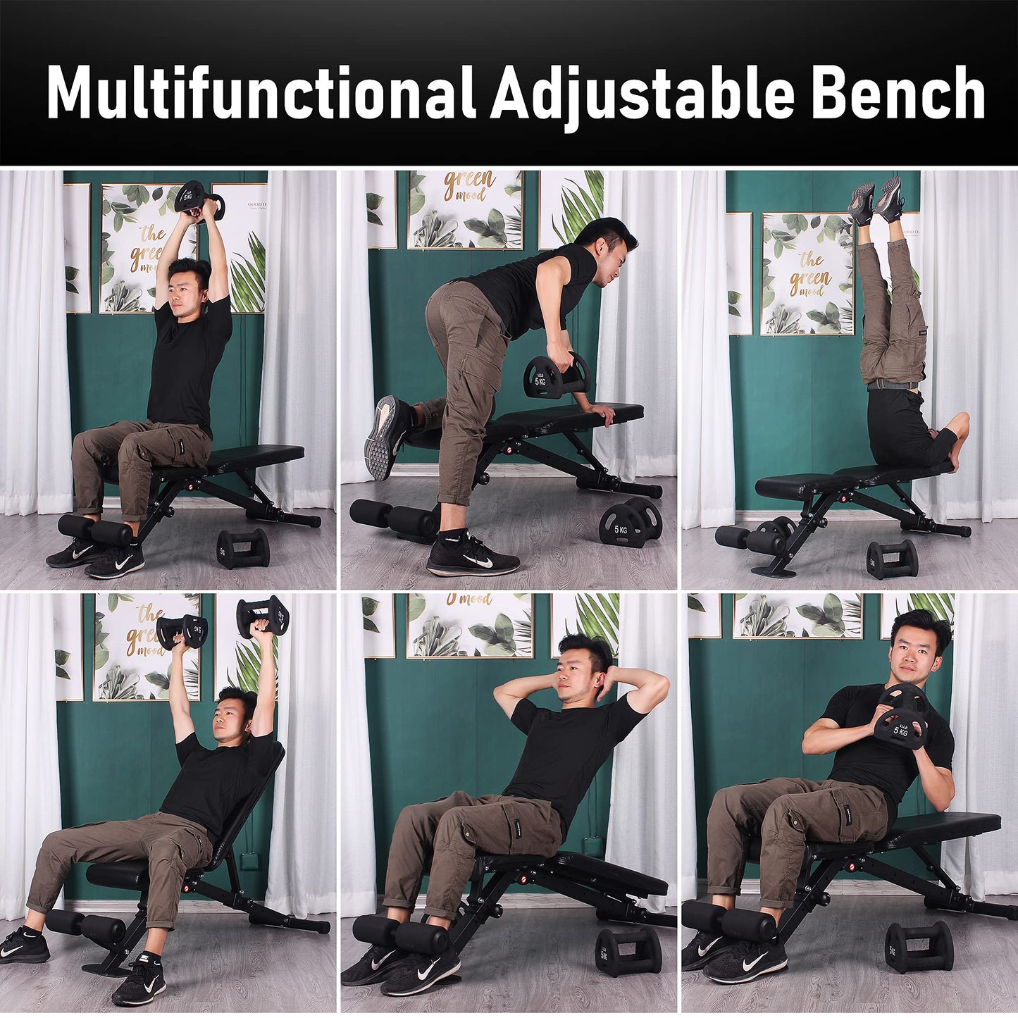 leikefitness Adjustable Weight Bench Foldable Workout Exercise Bench with Automatic Lock for Upright Incline Decline and Flat Full Body Exercise
