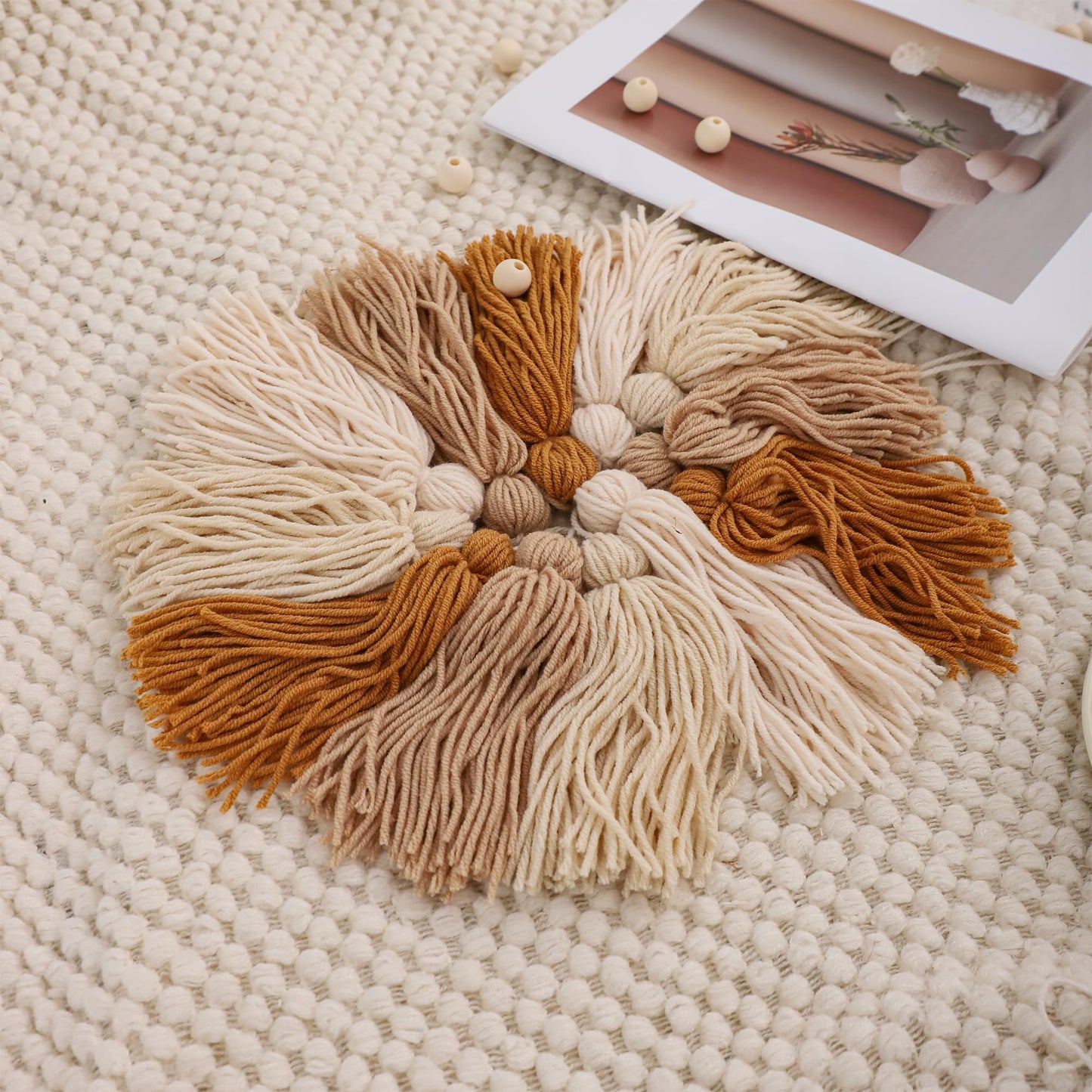 Perseverance Trade Boho Macrame Wall Hanging Decor Khaki & Beige Tassels Garland Wall Décor with Wooden Beads for Bedroom Living Room Girls Boys Nursery Neutral Home Decor Aesthetic
