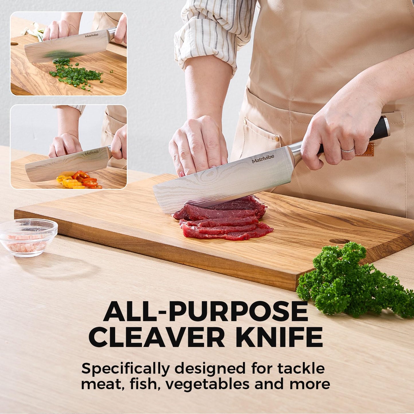 MATRLVIBE Nakiri Knife - 7” Razor Sharp Vegetable Cleaver, High Carbon Steel Kitchen Knife,Multipurpose Japanese Chef Knife for Meat Chopping with Premium Pakkawood Handle, Gift box and Sheath