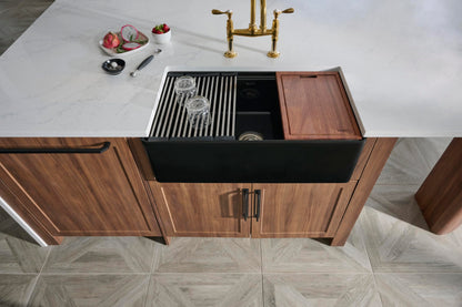 Ruvati 33 inch Fireclay Workstation Black Farmhouse Kitchen Sink Apron Front Single Bowl – RVL2387BK