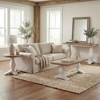 Martin Svensson Home Napa Solid Wood Pedestal Flip-Top Sofa Console Table, White and Driftwood, 60 inches x 18 inches x 30 inches
