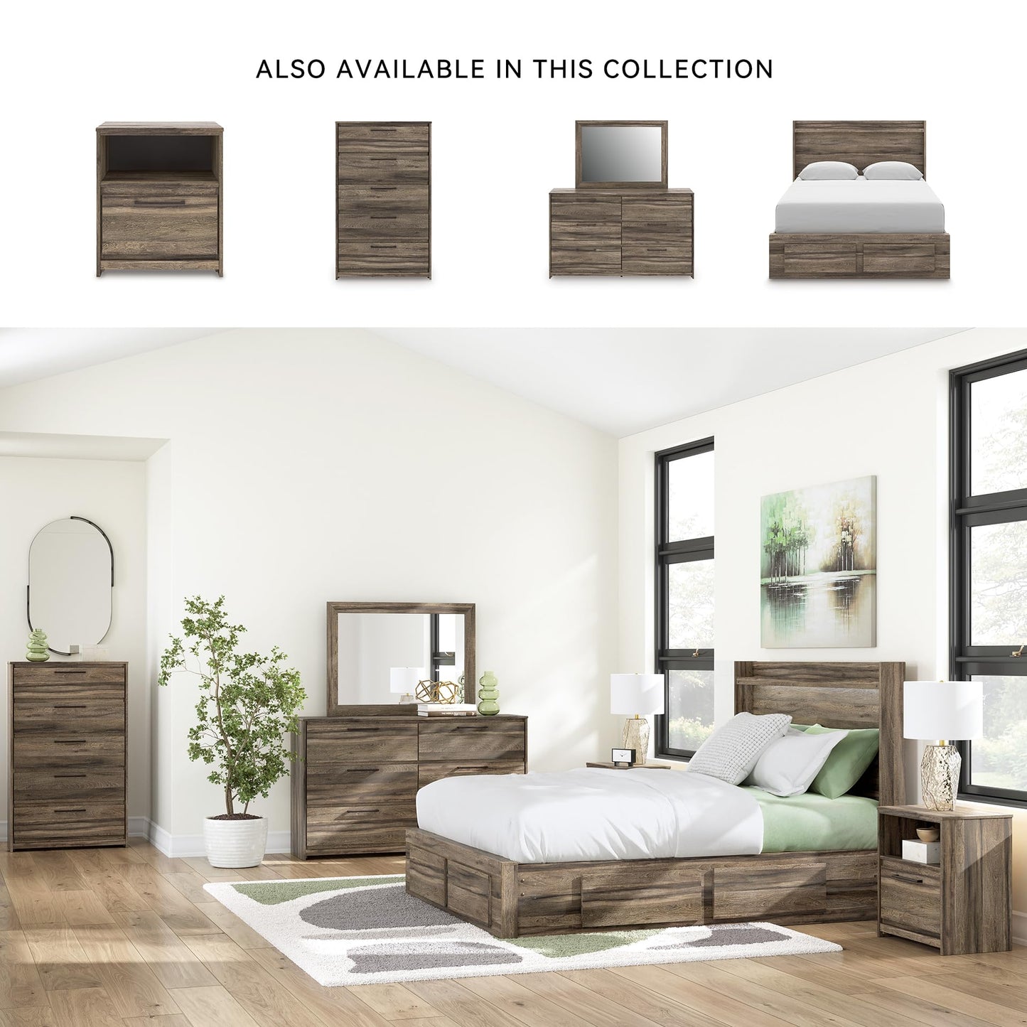 Signature Design by Ashley Baystorm Contemporary 6-Drawer Dresser and Mirror with Anti-Tipping Restraint, Light Brown