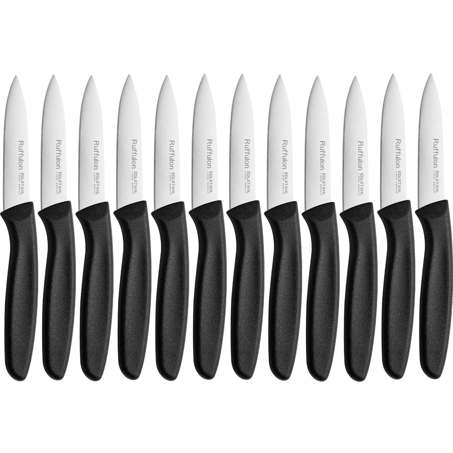 Ruffulon Paring Knife Fruit Knife Set (12 Pieces), Ultra Sharp Stainless Steel Vegetable and Fruit Knife with PP Plastic Ergonomic Handle for Cutting Fruits and Vegetables.