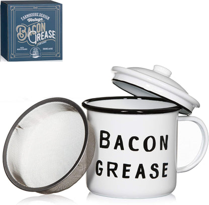 Golden Hills Mercantile Bacon Grease Saver with Strainer - Vintage Enamelware Design, 4 inch x 4 inch (Black)