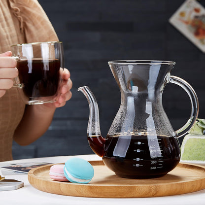 Unbreakable - Pour Over Coffee Maker with Double Stainless Filter 27 fl oz, Thickened Heat-Resistant Borosilicate Glass Pour Over Coffee Dripper, Stovetop Safe