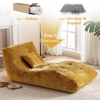 Huadeo Chaise Lounge Chair with Curved Back, Modern Upholstered Recliner Sofa, Tufted Accent Lounger Comfortable Lazy Chair for Bedroom, Apartment (Yellow)