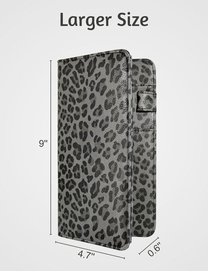 Server Book for Waitress Book with Zipper Pocket and Magnetic Closure, 5"×9" Grey Leopard Cute Server Wallet with Money Pocket, Restaurant Waitstaff Organizer Fit Server Apron