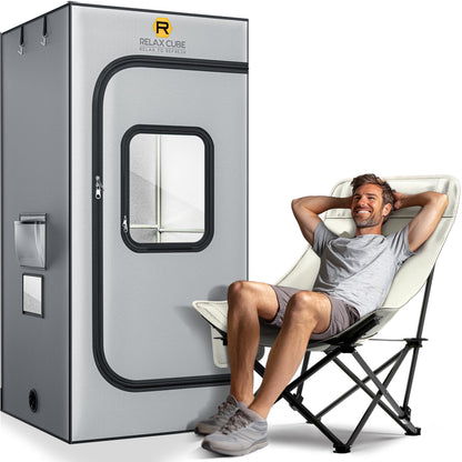 RelaxCube Portable Steam Sauna Pro 1500W 3L, Sauna Tent with Ergonomic High Back Sauna Chair, Full Body Personal Sauna Box for Home Spa Indoor, 75”x35”x35” XL Size, Gray