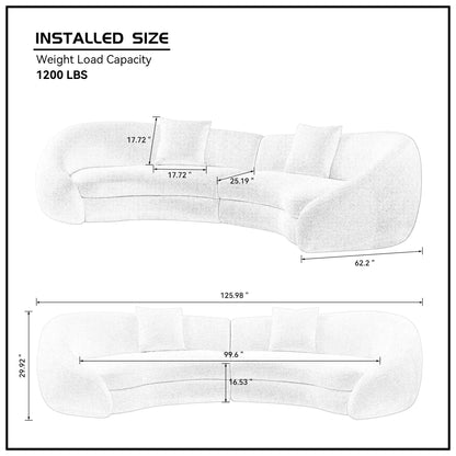 KEIKI 126" Curved Oversized Boucle Sectional Sofa with Love Heart Design, Modern 5-Seater Polyester Couch with 2 Decorative Pillows and Rolled Arms, Easy Assembly, for Apartment, Living Room, Black