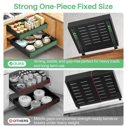 Kitstorack 2Pack Pull out Cabinet Organizer, 21" Deep, Heavy Duty Full-extension Slide out Drawers for Kitchen Cabinet, Roll out Shelf Storage with Nano Adhesive for Pots, Bathroom, Pantry,Home,Black