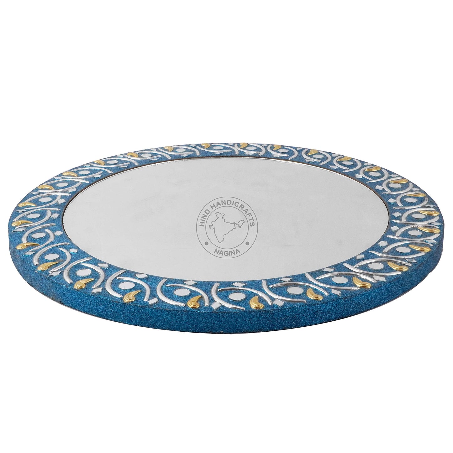 Hind Handicrafts Round Wall Mirror - Round Mirror, Rustic Accent Mirror for Bathroom, Entry, Dining Room, & Living Room. Metal Round Mirror for Wall (Turquoise 1, 16" x 16")